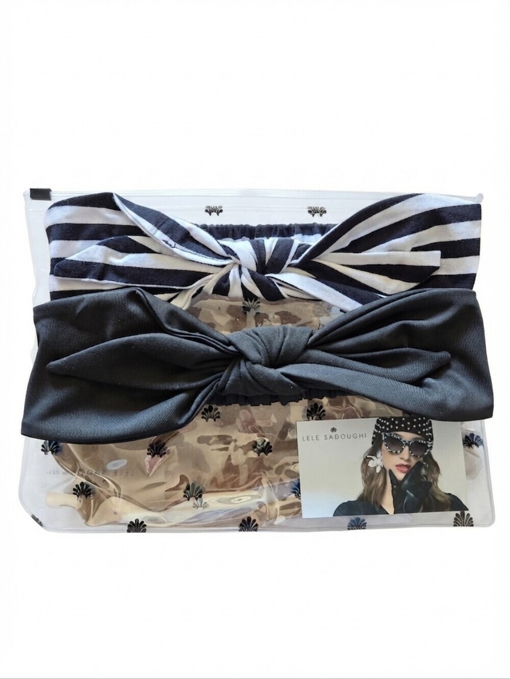 NWT Lele Sadoughi Set of 2 Betty Headbands Black & White Bow Stretch